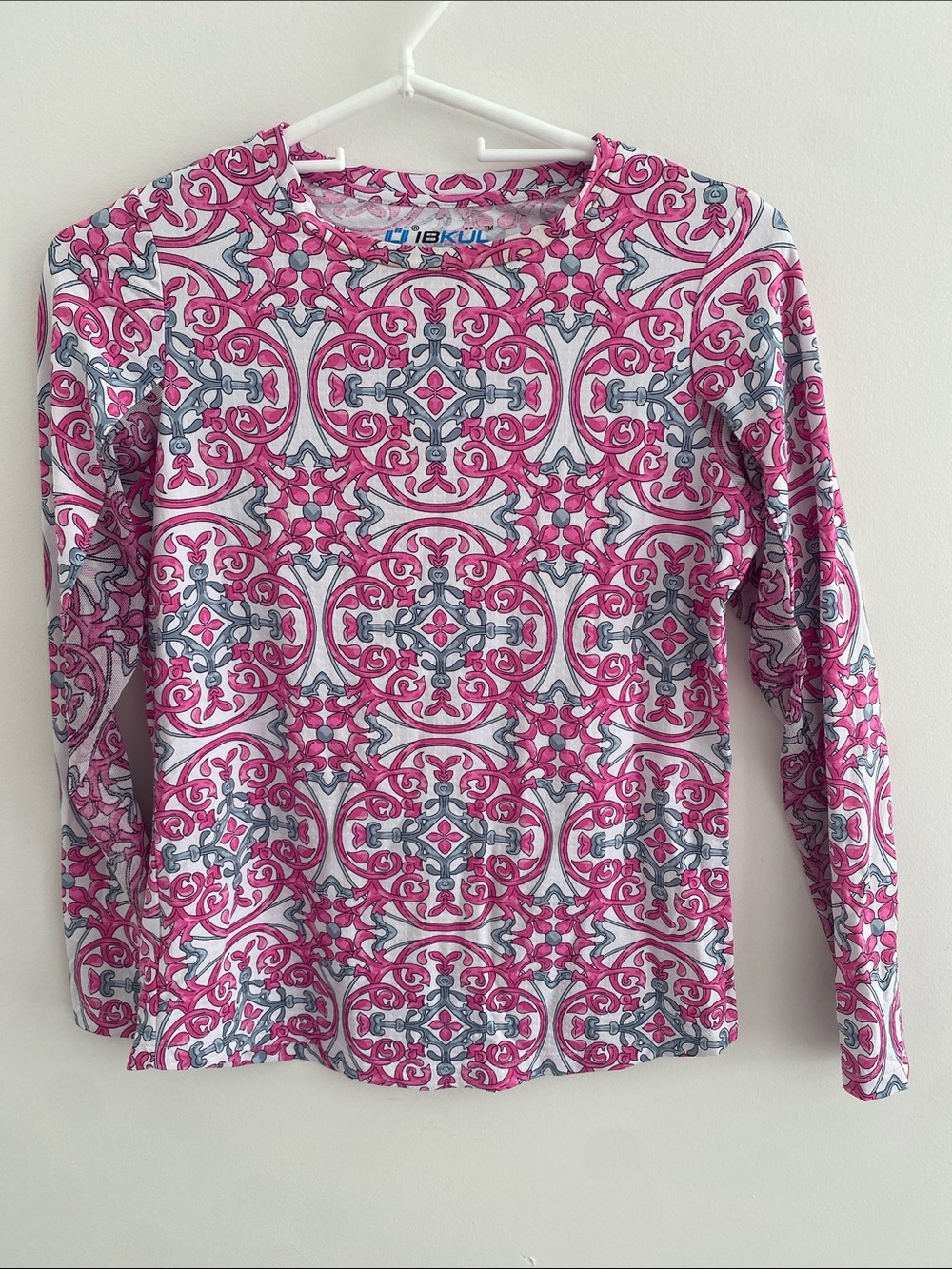 IBKUL Alice Pink Charcoal L/S Crew w Mesh Top Tee UPF50 Size XS